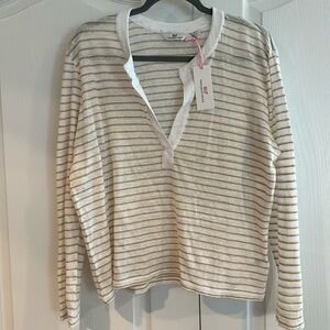 NWT Vineyard Vines Beige Striped Cropped Shirt, Size Large